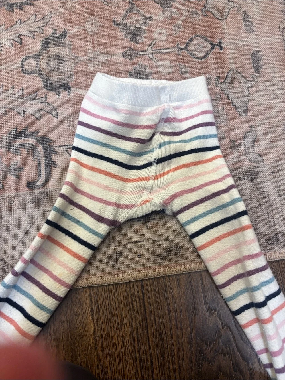 Ruffle Butts White Leggings with Pink, Purple, Navy and Peach Stripes